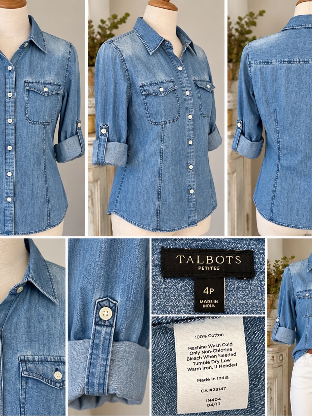 Talbots Petite Medium Blue Denim Button-Front Shirt